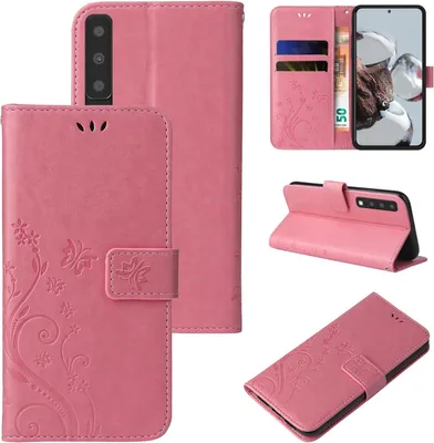 Produktbild von Handyhülle für Samsung Galaxy A7 (2018) Floral Blumen Schmetterling Flip Cover Hülle Case Klapphülle Handytasche Farbe: Rosegold