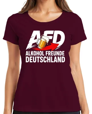 Immagine prodotto di T-shirt da donna, colore borgogna, taglia XXL, con scritta "AFD", "Alkohol Freunde Deutschland" (Amici dell'alcol della Germania), "Bier" (birra), parodia, frase sarcastica