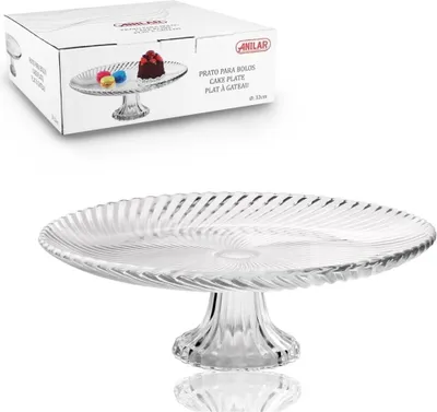 Produktbild von Tortenplatte Servierplatte Tortenständer Kuchenplatte Glas Edelstahlfuß