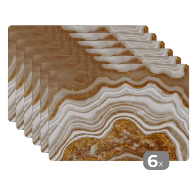 Obrázok produktu pre MuchoWow® Podložky Sada 6 podložiek Umývateľné podložky 30x45x0.3cm Mramor - zlatý - hnedý Podložka pod stôl Nekĺzavá a odolná voči teplu