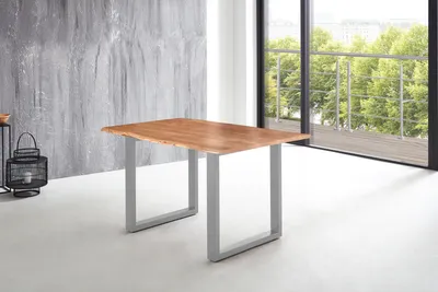 Produktbild von Esstisch Baumkante massiv Akazie natur 180 x 90 U-Gestell silber LUBIN
