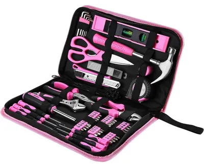 Produktbild von 110-teiliges Haushalts-Werkzeugset mit Tragetasche, Pink