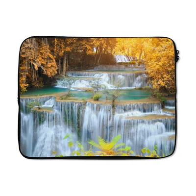 Produktbild von MuchoWow® Laptop Hülle 17 Zoll Laptoptasche Wasserfall - Herbst - Bäume - Braun - Wasser - Zipper - Schutzabdeckung
