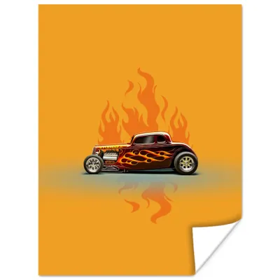 Produktbild von MuchoWow® Poster Auto - Flammen - Rot - Vintage 60x80 cm - Schlafzimmer Dekoration