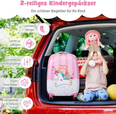 Obrázok produktu pre Sada kufrov 2 kusy jednorožec 16'' detský kufor + 12'' ruksak ružový