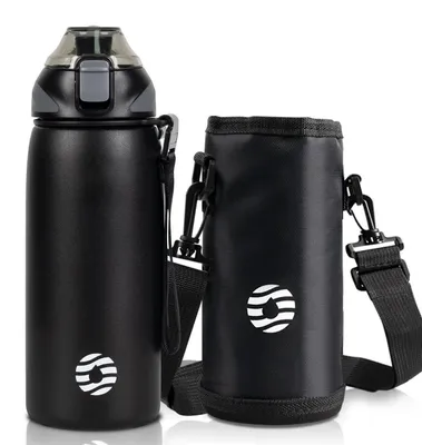 Immagine prodotto di Borraccia in acciaio inossidabile da 600 ml, senza BPA, a prova di perdite, thermos sportivo, adatta per bevande gassate, colore nero