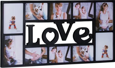 Produktbild von Relaxdays Bilderrahmen Collage LOVE, Fotorahmen 10 Bilder, Wandgalerie für Fotocollagen, HBT: 36,5 x 72 x 2 cm, schwarz