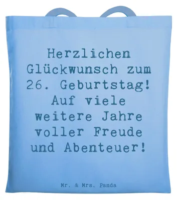 Produktbild von Mr. & Mrs. Panda Beutel Spruch 26. Geburtstag - Sky Blue - Geschenk, Tote Bag, Shopping Tasche, unvergessliche Momente, Laptoptasche, Einkaufstasche, Glückwunsch