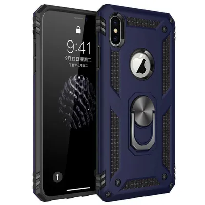 Obrázek produktu pro iPhone XS Hülle, iPhone X Pouzdro s Kroužkem, Dvouvrstvé Tvrdé PC TPU, Nárazuvzdorné Pouzdro s Stojánku pro iPhone X / iPhone XS Navy