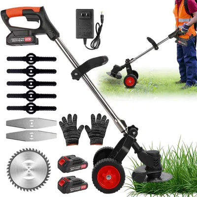Produktbild von Juksun Akku Rasenmäher mit 2× 2000mAh Akku 21V 18000RPM kabellos 88-120cm mit 3 Klingen und Rädern für Garten und Rasen