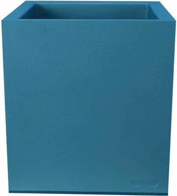 A single blue planter is shown from the front against a white background.