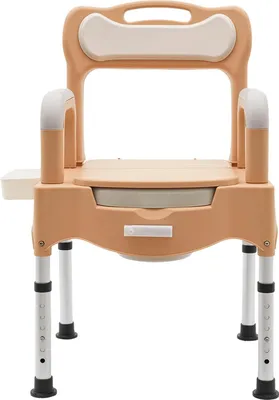 Produktbild von Tragbarer Toilettenstuhl - Höhenverstellbarer Kommodestuhl - Belastbarkeit 227 kg - Mit Armlehnen - WC-Sitz für erwachsene Senioren und Behinderte - Khaki