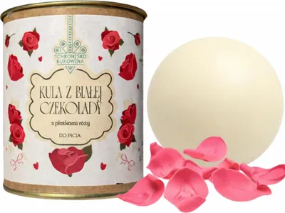 Zdjęcie produktu dla Biała czekoladowa kulka z płatkami róży do picia 42 g – Schronisko Bukowina