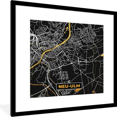Produktbild von MuchoWow® Gerahmtes Poster Stadtplan - Deutschland - Gold - Neu Ulm - Karte 40x40 cm - Poster mit Schwarzem Bilderrahmen Wandposter Rahmen Foto Bilder - Poster - Plakat im Rahmen