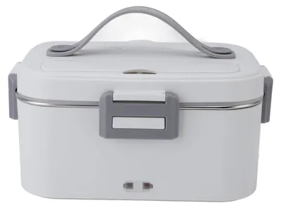 Image de Boîte à déjeuner électrique 1,8L avec circulation à 360 degrés, chauffage, intérieur en acier inoxydable SUS304, compatible lave-vaisselle, boîte à déjeuner chauffante portable pour le bureau et les voyages, prise européenne, 110-220V, couleur blanche