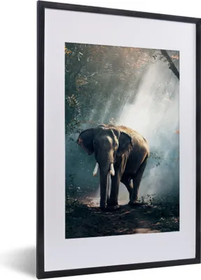 Produktbild von MuchoWow® Gerahmtes Poster Elefant - Tiere - Licht - Wald - Natur - Wildtiere 40x60 cm - Poster mit Schwarzem Bilderrahmen Wandposter Rahmen Foto Bilder - Poster in Rahmen