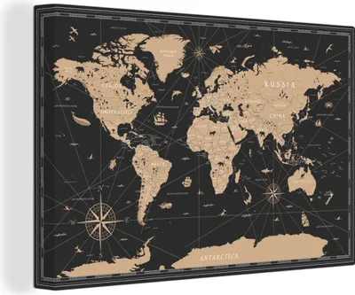 Obrázek produktu pro OneMillionCanvasses® - Plátno - Mapa - Svět - Hnědá, nástěnná malba, nástěnné dekorace obrazy obývací pokoj, 90x60cm