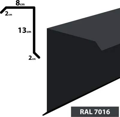 A technical drawing of a metal profile with dimensions and a 3D rendering of the profile, along with a color code.