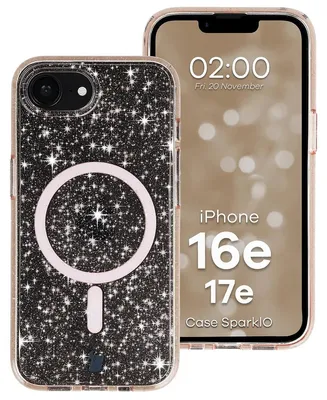 Produktbild von Glitzer Hülle mit Magnetring für iPhone 17e / 16e, Bizon Case SparklO, Transparent-Hellorange mit Glitzer