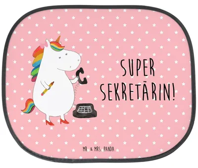 Produktbild von Mr. & Mrs. Panda Sonnenschutz Auto Einhorn Sekretärin - Rot Pastell - Geschenk, Unicorn, Sonnenblende, blendschutz, Rechtsanwältin, Einhörner, saugnapf, Büro, für