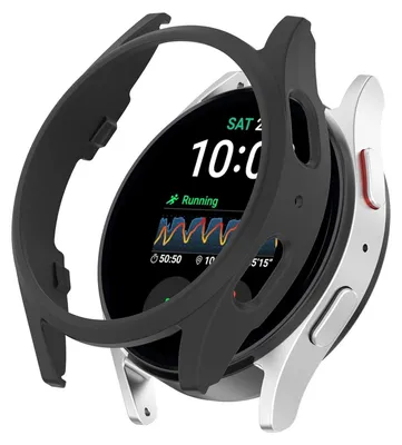A smart watch with a protective case is shown in a studio shot.