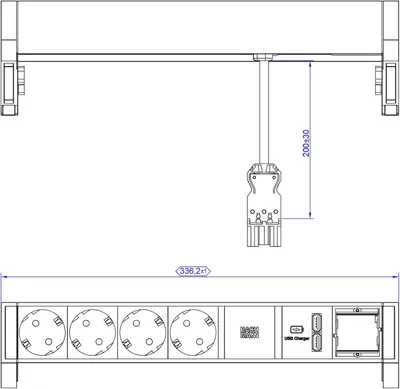Obrázok produktu pre BACHMANN DESK2, 4 uzemňovacie zásuvky, 1 USB nabíjačka, hliník