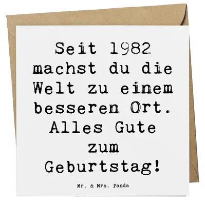 Produktbild von Mr. & Mrs. Panda Grußkarte Spruch 1982 Geburtstag - Weiß - Geschenk, Nostalgie, faltkarte, Alter, Geburtsjahr, Jahrgang, Glückwunschkarte, Klappkarte, anlasskarte