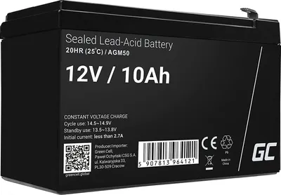 Produktbild von Green Cell, Bleibatterie, zyklenfest, AGM VRLA, 10Ah, 12V, für USV/Notstrom, Schwarz, auslaufsicher, lageunabhängig, hoher Temperaturbereich, hohe Leistung