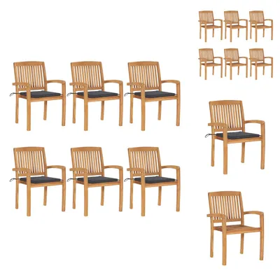 Produktbild von vidaXL Stapelbare Gartenstühle mit Kissen 6 Stk. Massivholz Teak -  Gartenstühle