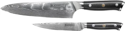 Obrázek produktu pro Sada nožů Blackwell (kuchařský nůž + příborový nůž) - japonský styl - 67 vrstev damaškové oceli - VG10 - 2 kusy