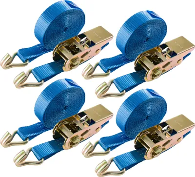 Produktbild von AREBOS Spanngurte mit Ratsche zweiteilig mit Haken | 4 Stück 800kg 6m | Ratschengurte | Zurrgurte | 25mm | 800 daN 0,8t | EN 12195-2 |