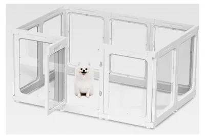 Produktbild von Acryl Welpenauslauf, 60 cm Transparenter Hundezaun, Tragbarer Schwerlast Welpenlaufstall für kleine bis mittelgroße Hunde, Innen- und Außengebrauch, Laufstall Hund - 10 Paneele