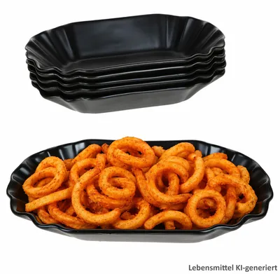 Produktbild von 6x Black Fries Pommesschale schwarz Currywurst-Schale Porzellan