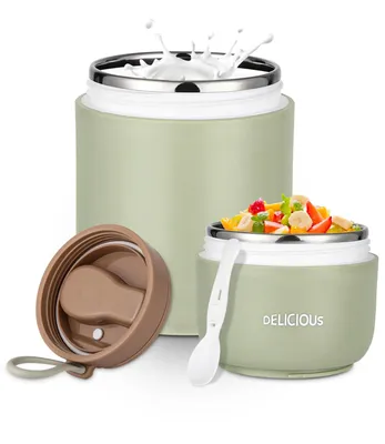 Produktbild von Müslibecher zum Mitnehmen, Breibecher aus Edelstahl, 720 ml, doppelschichtiger, auslaufsicherer Joghurtbecher mit Löffeldeckel, praktisch (grün)