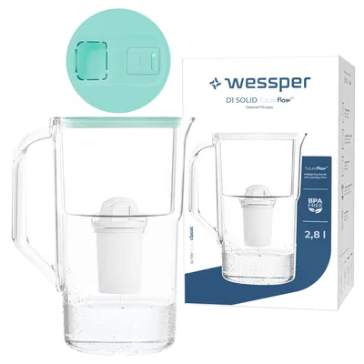 Immagine prodotto di Caraffa filtrante Wessper D1 SOLID FutureFlow™ da 2,8 litri, colore verde menta, con display LED e filtro aquaclassic