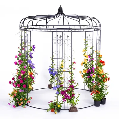 Productafbeelding van Relaxdays rozenpaviljoen, metaal, afmetingen: 271 x 232 cm, rozenboog voor de tuin, vintage stijl, klimplantenboog, zwart