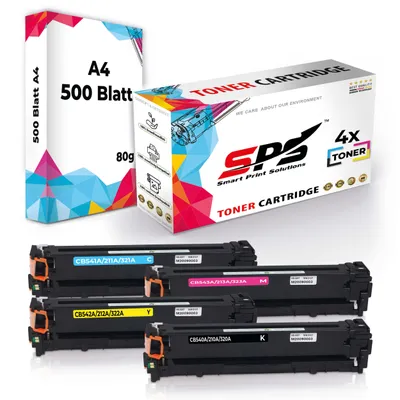 Produktbild von Druckerpapier A4 + 4x Multipack Set Kompatibel für HP Color Laserjet CM 1312 MFP (125A/CB541A, CB543A, CB542A, CB540A) Toner