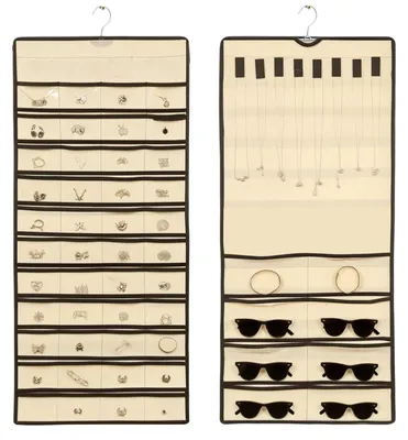 Schmuckorganizer, 48 Fächer, doppelseitig, beige, hängend