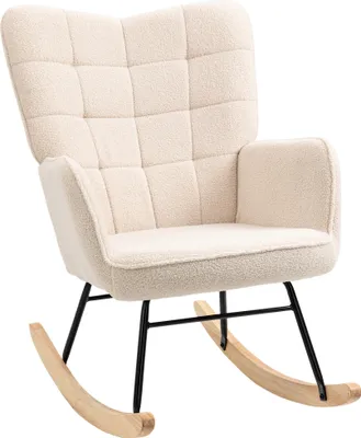 Immagine prodotto di Poltrona a dondolo, poltrona decorativa, poltrona relax con rivestimento in tessuto berbero, per camera da letto, fino a 120 kg, beige, 71x92x101 cm,
