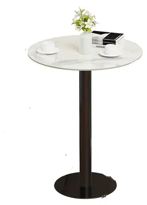 Image de Table de bar - Table d'appoint - Table de bistrot - Table haute pour tabouret de bar - Table de cuisine - Ronde - Aspect marbre