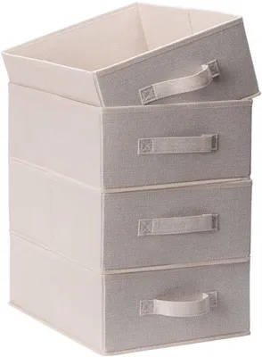 Immagine prodotto di Comode scatole portaoggetti pieghevoli in tessuto, beige chiaro, set da 4 pezzi