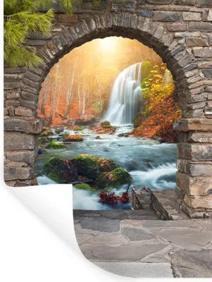 Produktbild von MuchoWow® Wandtattoo Wandsticker Wandaufkleber Aussicht - Wasserfall - Herbst - Landschaft 90x120 cm Selbstklebend und Repositionierbar - Faltenfrei