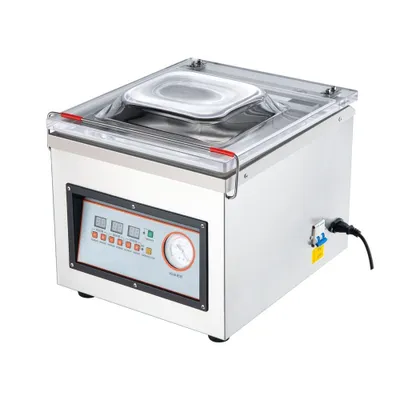 Obrázek produktu pro Komorová vakuová svářečka 320 W - Vakuová svářečka pro vlhké potraviny, maso, marinády atd. - kompaktní velikost - 32 cm délky těsnění - pro použití v soukromých kuchyních a komerčních prostorách.