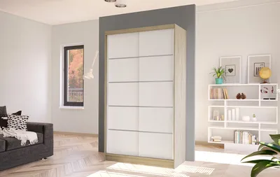 Produktbild von Eleganter Kleiderschrank ARINI 4 – Breite 100 cm, Sonoma-Eiche / weiß