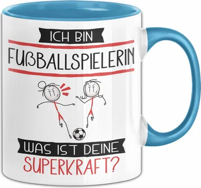 Produktbild von Fußballspielerin Geschenk Tasse Ich Bin Fußballspielerin Was Ist Deine Superkraft Geschenkidee Lustig Geburtstag Weihnachten (Blau)