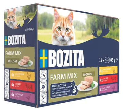 Produktbild von Bozita Cat Dose Mousse Mixed Farm 12x85g, Huhn, Rind, Türkei, 85 g, Getreidefrei