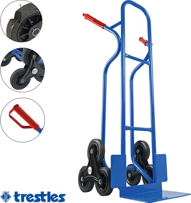 Produktbild von TRESTLES Profi Sackkarre 250kg Treppensteiger, pannensichere Sternräder, Sicherheitsgriffe, stabile Schaufel, Stahlrahmen, Blau