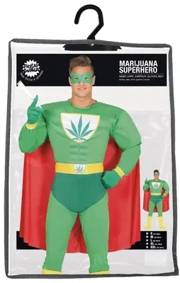 Produktbild von Cannabis Superheld Kostüm Herren M - Maske Umhang Gürtel Handschuhe Overall