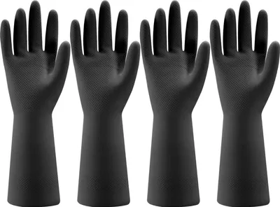 Produktbild von 4 Paar Gummi-Küchen-Geschirrhandschuhe, wiederverwendbare Haushalts-Reinigungshandschuhe zum Geschirrspülen und Reinigungsaufgaben, flexibel, langlebig und rutschfest (Medium, Schwarz)
