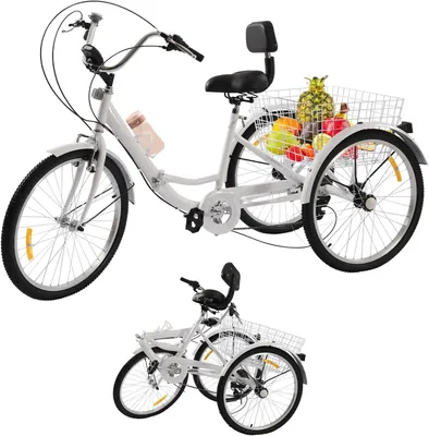 Productafbeelding van Driewieler Volwassenen - Driewiel fiets - Boodschappen doen - 7 Versnellingen - 24 Inch - Wit